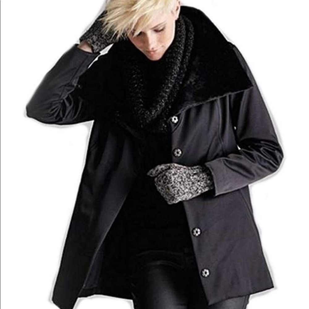 Eileen Fisher Fur Lined Funnel Neck Coat